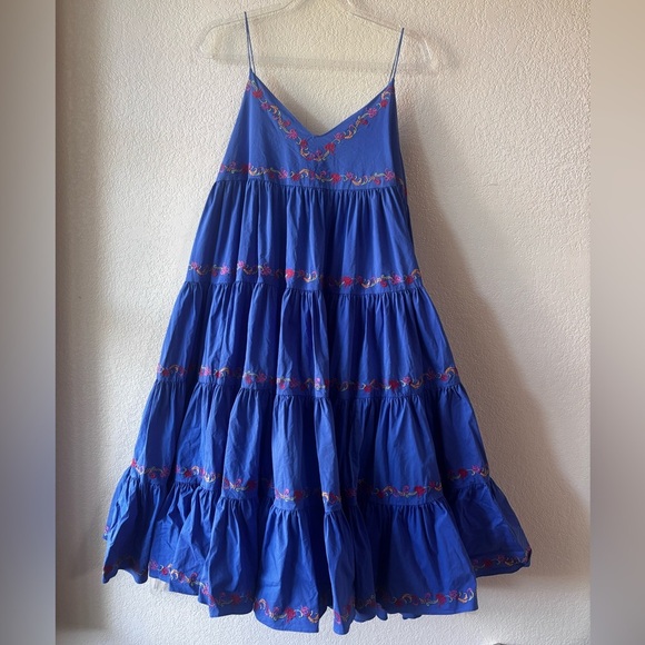 CAROLINE CONSTAS Katarina Blue Floral Embroidered Dress Sz M - Picture 2 of 9